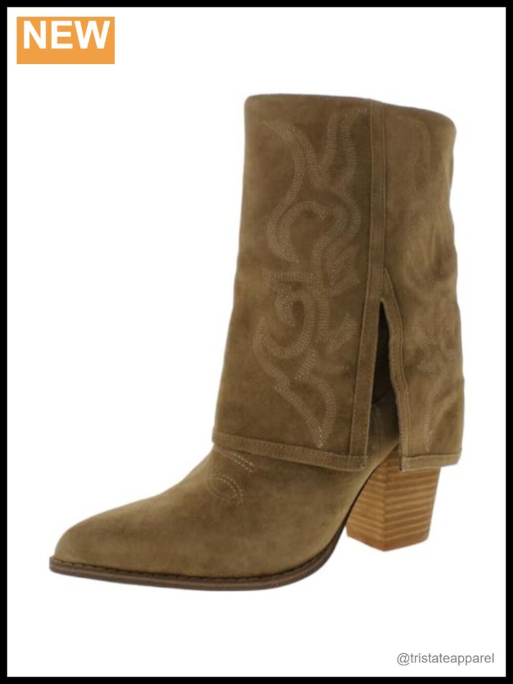 Pointed Toe Foldover Western Bootie Block Heel